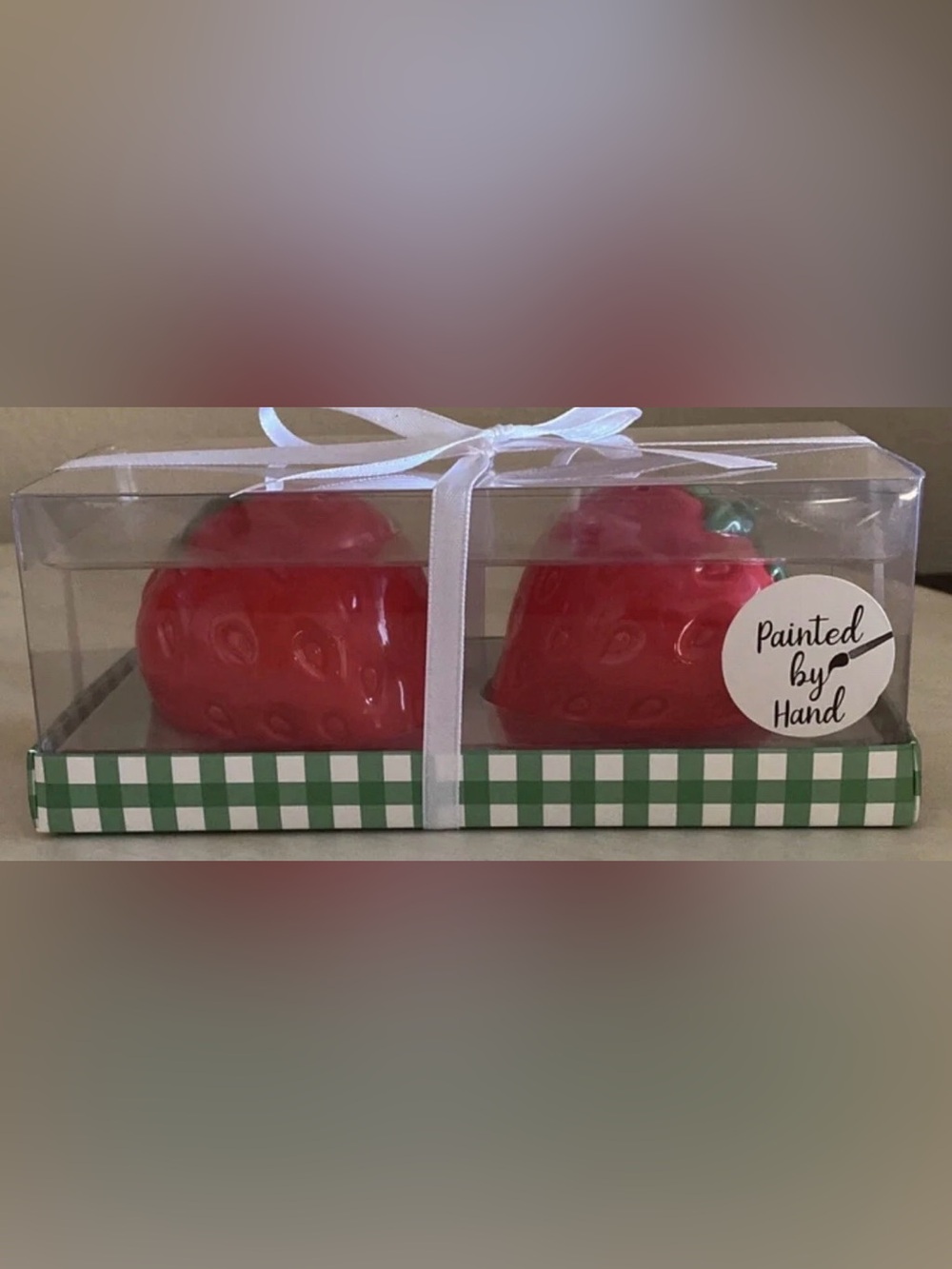 NWT  Lang Hand Painted Strawberry Salt and Pepper Shakers Set